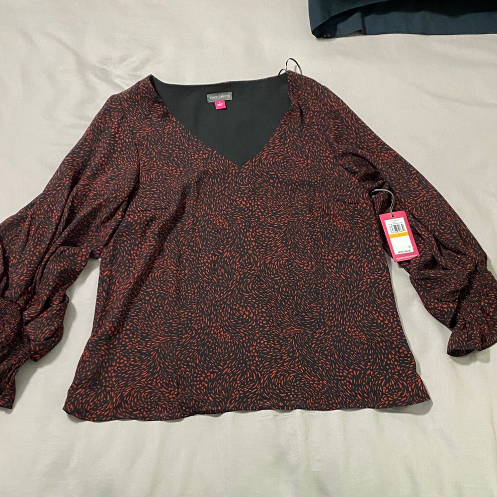 Vince Camuto Black and Red Swirl Blouse